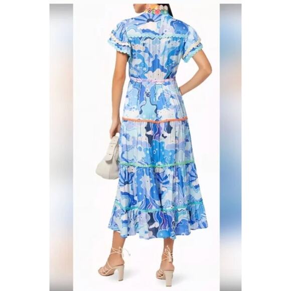 CELIAB Celia B Sz M Medium Blue Floral Adhara Midi Dress - Picture 11 of 12